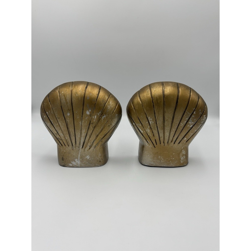 Hand Crafted Cast Aluminum Scalloped Sea Shell Bookends MCM
